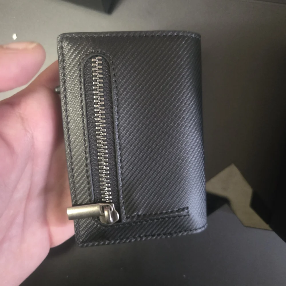 Black Leather And Carbon Fiber Wallet with Ring Holder